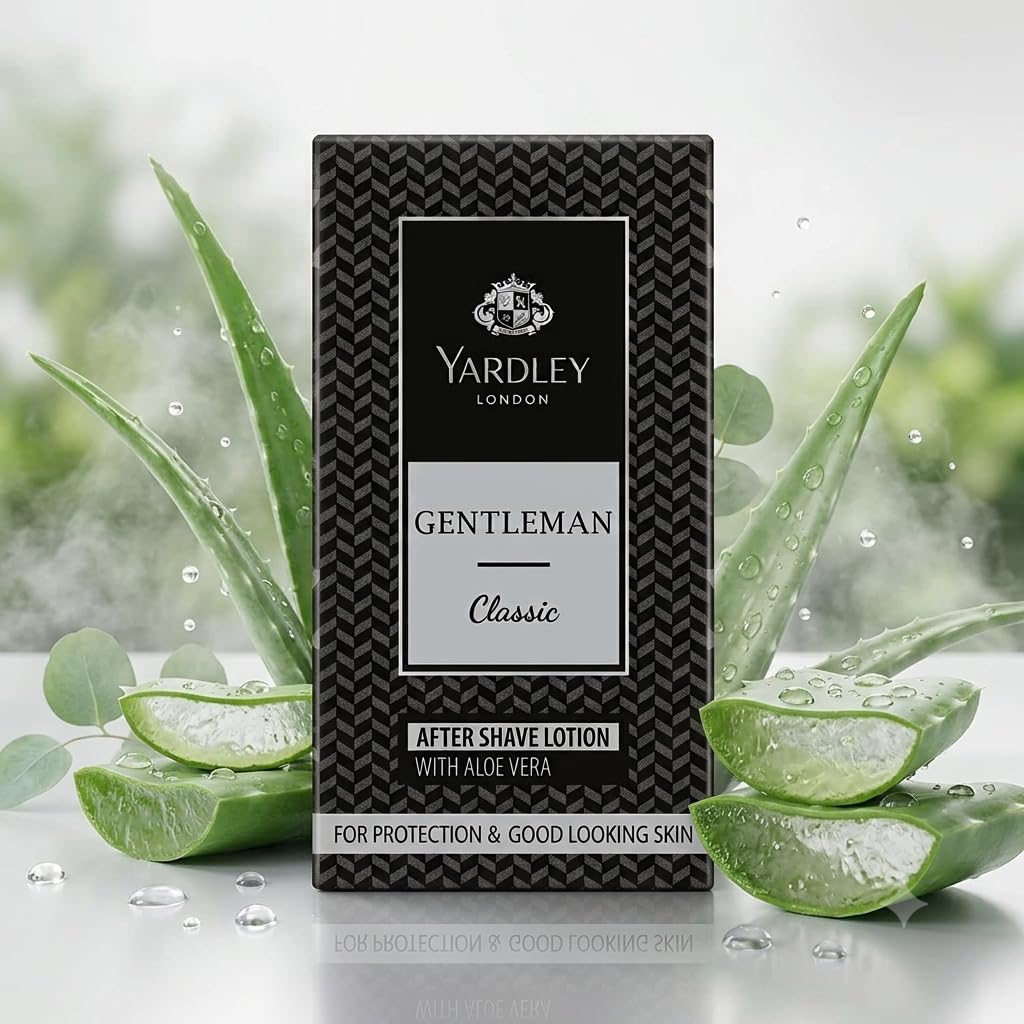 Yardley London Gentleman Classic After Shave Lotion with Aloe Vera | Soothes & Refreshes Skin After Shaving | Men's After Shave | Helps Protect Skin & Reduce Post-Shave Discomfort | 50ml