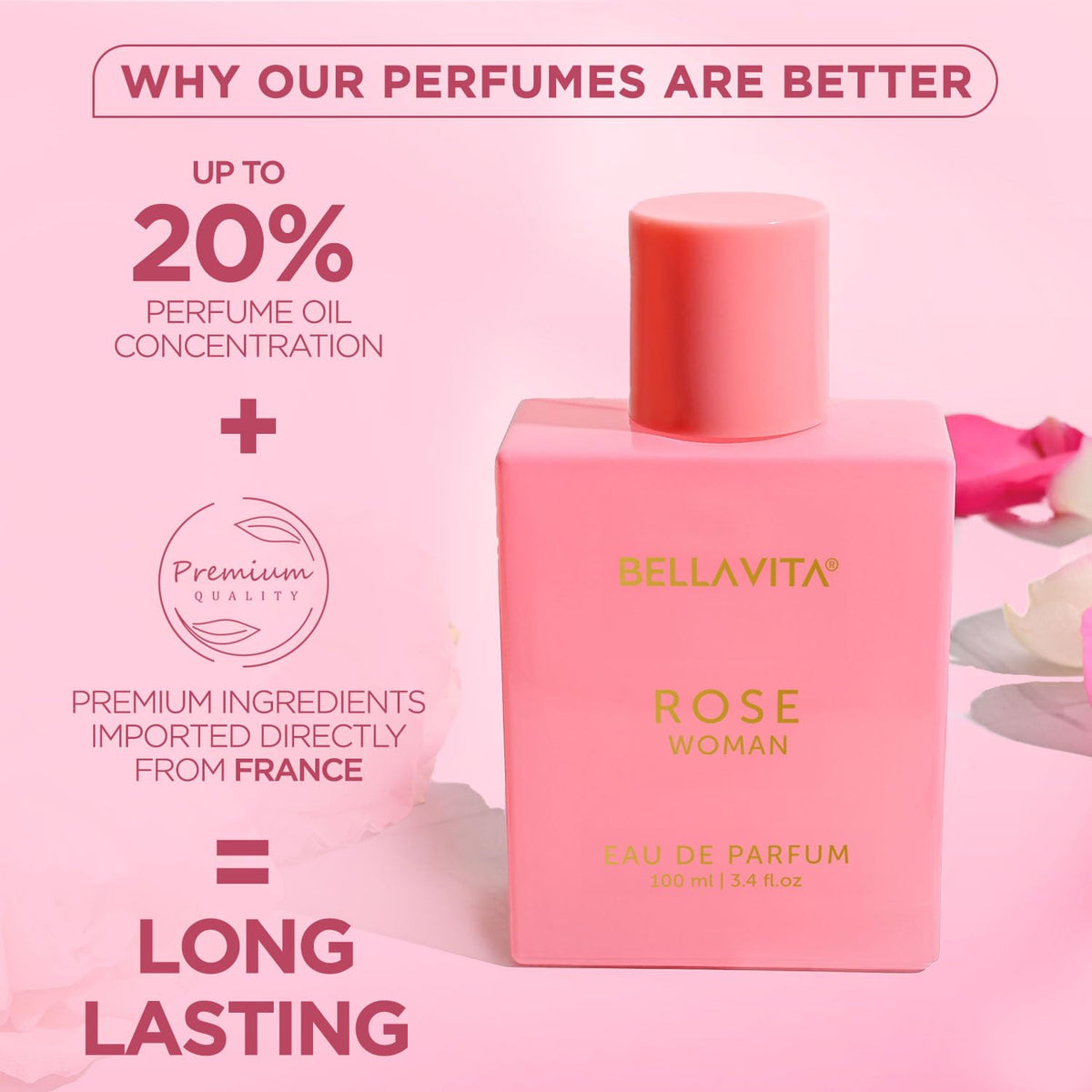 Bella Vita Luxury Unisex Edt Fresh, Rose Edp Liquid Perfumes Combo, Pack Of 2 Premium Long Lasting Fragrance Scents & W, 100 Ml Each