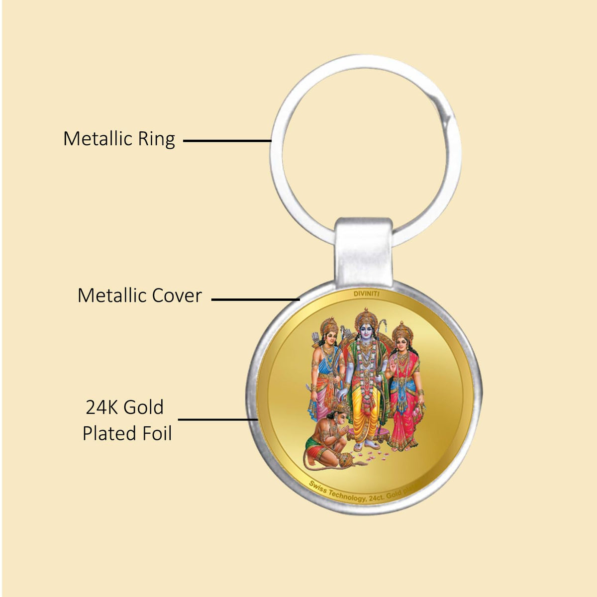 DIVINITI 24K Gold Plated Key Chain with Metallic Ring|Key Chains For Premium Gift All Vehicles Car Bike Scooty|Durable Key Ring For Men Women and Kids