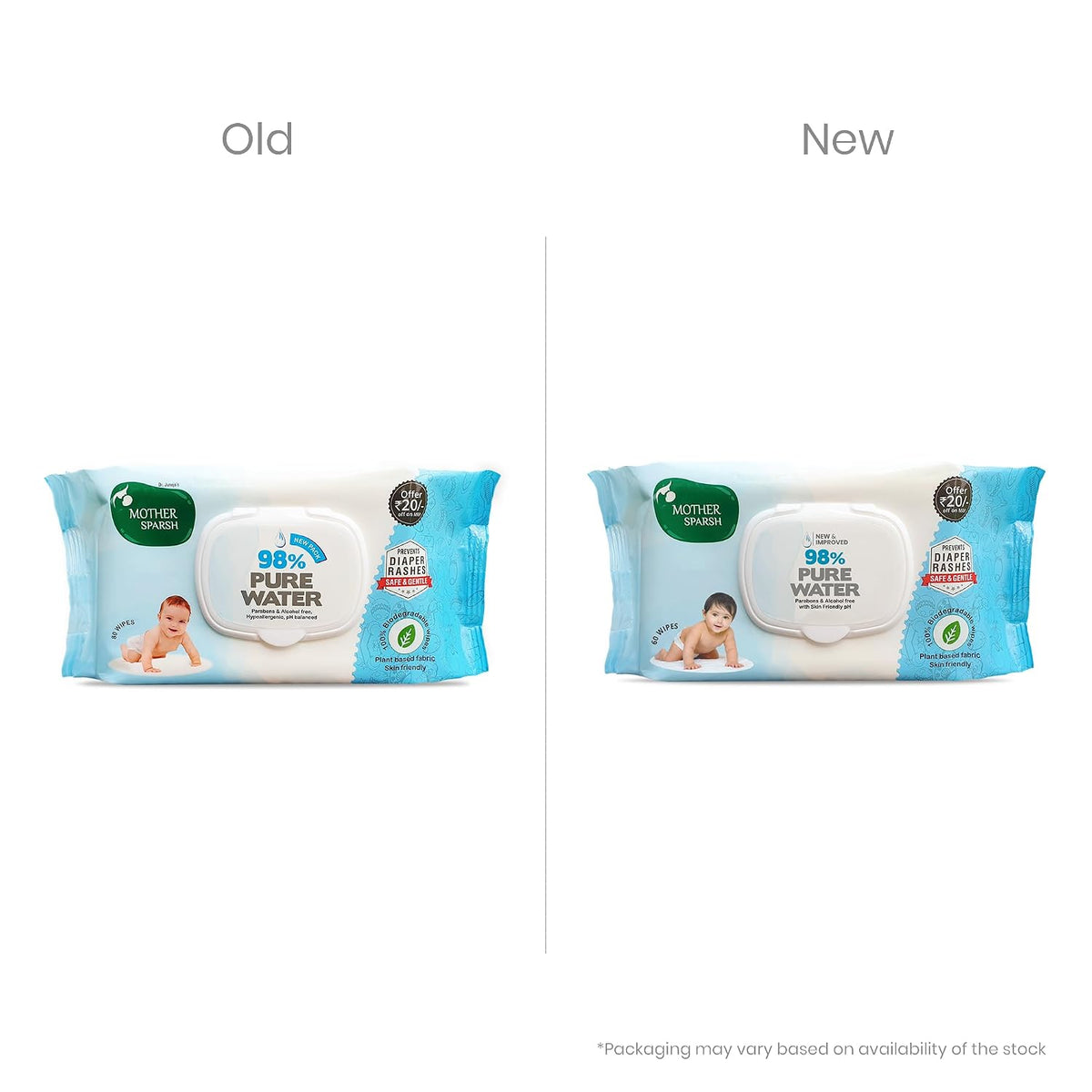 Mother Sparsh 98% Water Based Baby Wipes I Wet wipes made with Plant Fabric I 60 Pcs (Combo of 3)