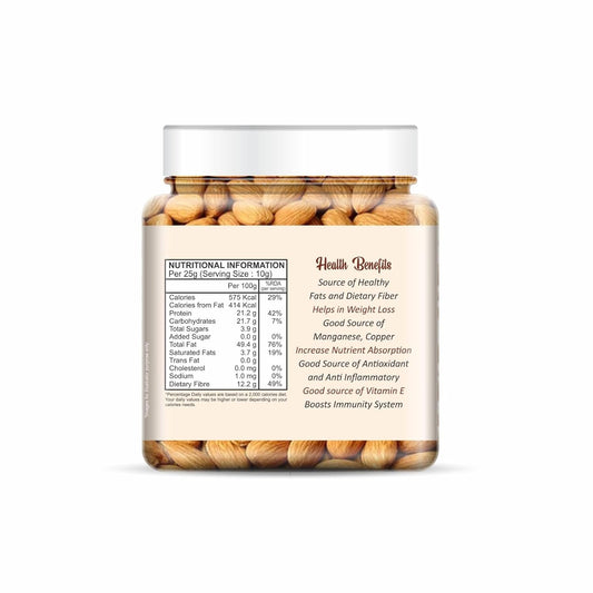 NatureVit California Almonds, 250g [Jar Pack] | High in Fiber | Badam Giri | Rich in Protein | Magnesium | Phosphorus and Dietary Fibre | Dry Fruits & Nuts | Value Pack