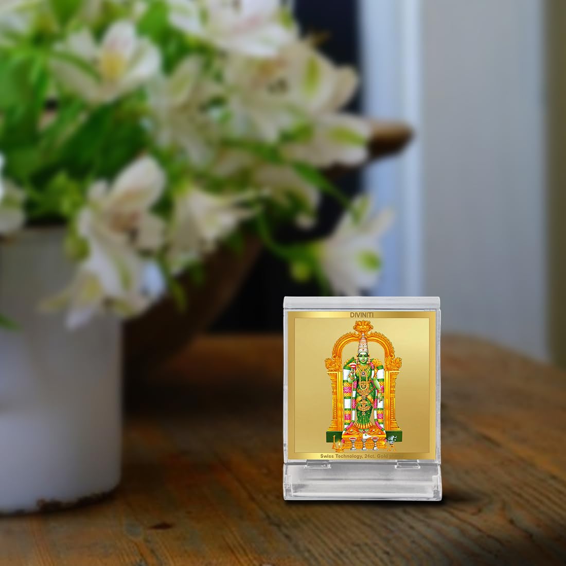 DIVINITI 24K Gold Plated Religious Car Dashboard Frame | Premium God Idol Frame for Car, Home Mandir & Office Table | Spiritual Gift, Decorative Showpiece | Meenakshi