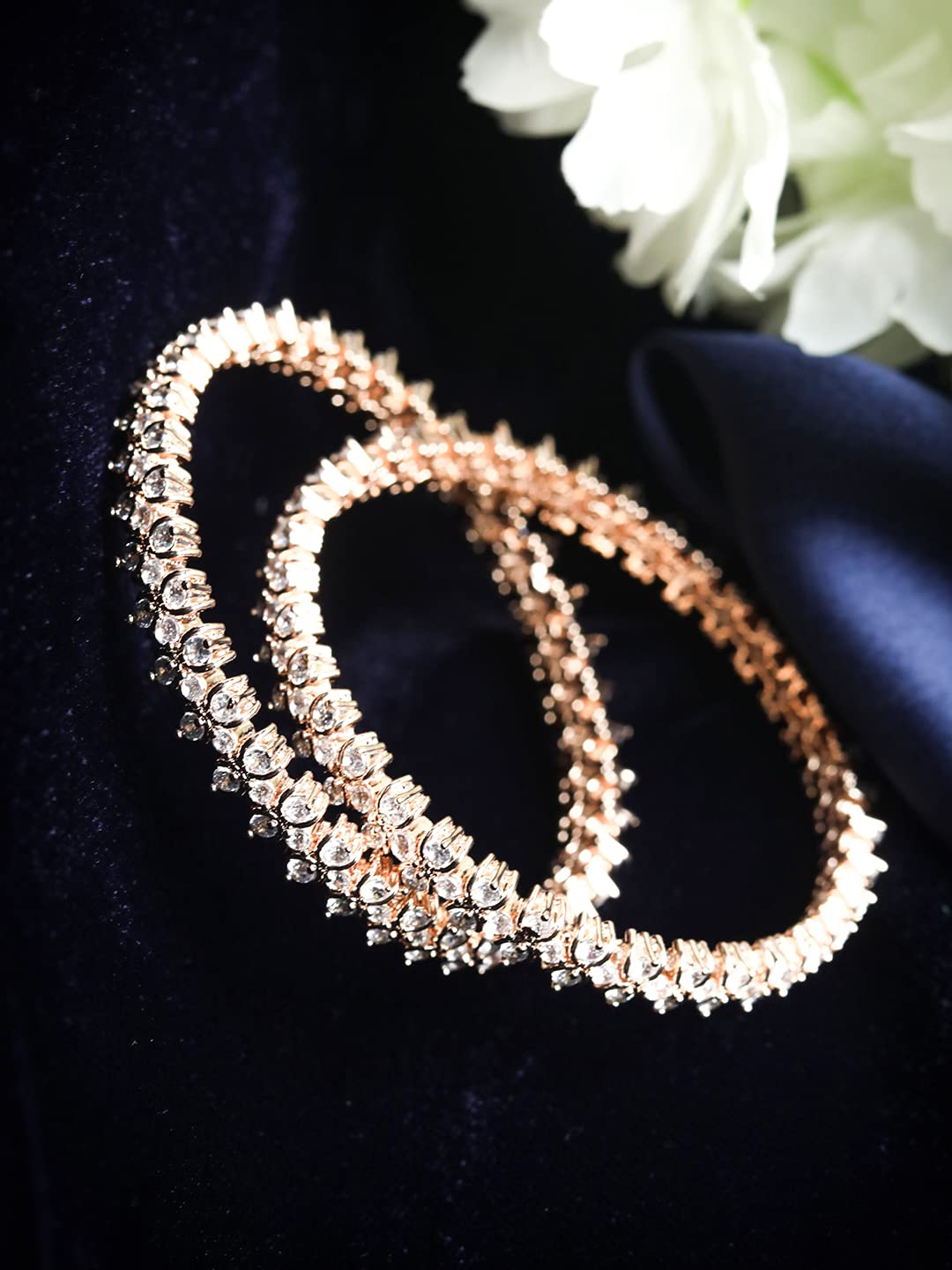 Priyaasi American Diamond Rose Gold Plated Bangle Set for women