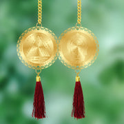 Diviniti 24K Gold Plated Lord Hanuman Ji and Yantra Sankatmochan Double Sided Car Dangler Hanging & New House Entrance Welcome Luxurious Decor for Car Divine Accessories for Positive Energy