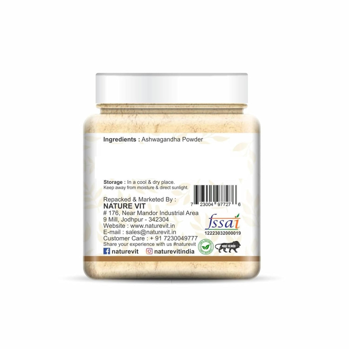 NatureVit Ashwagandha Root Powder | No Added Preservative | Helps Fight Anxiety and Stress | Ashwagandha Podi/Amukkara Kizhangu/Asvagandha Churna (250g [Jar Pack])