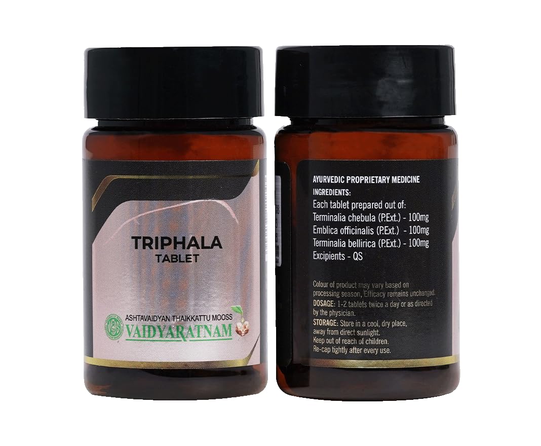 Vaidyaratnam Triphala Tablets | Ayurvedic Digestion & Gut Health Supplement | Natural Detox & Daily Wellness Support