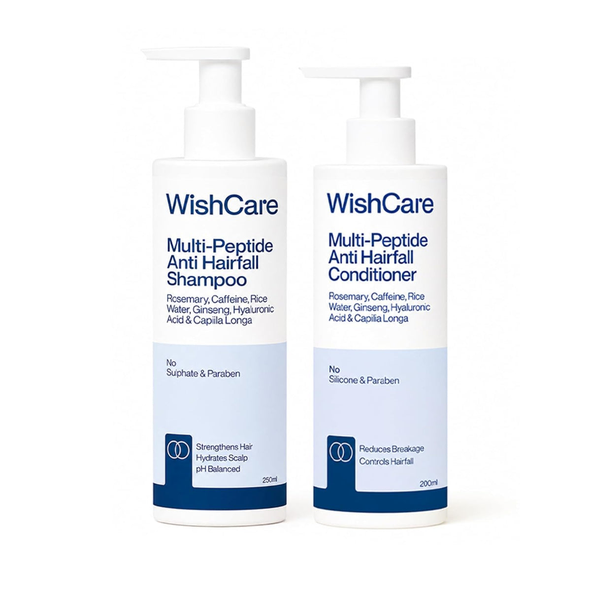 WishCare Multi Peptide Anti Hairfall Shampoo & Conditioner Combo | With Rice Water, Rosemary, Hyaluronic Acid & Caffeine | Strengthens Hair, Reduces Breakage, Boosts Growth | For All Hair Types