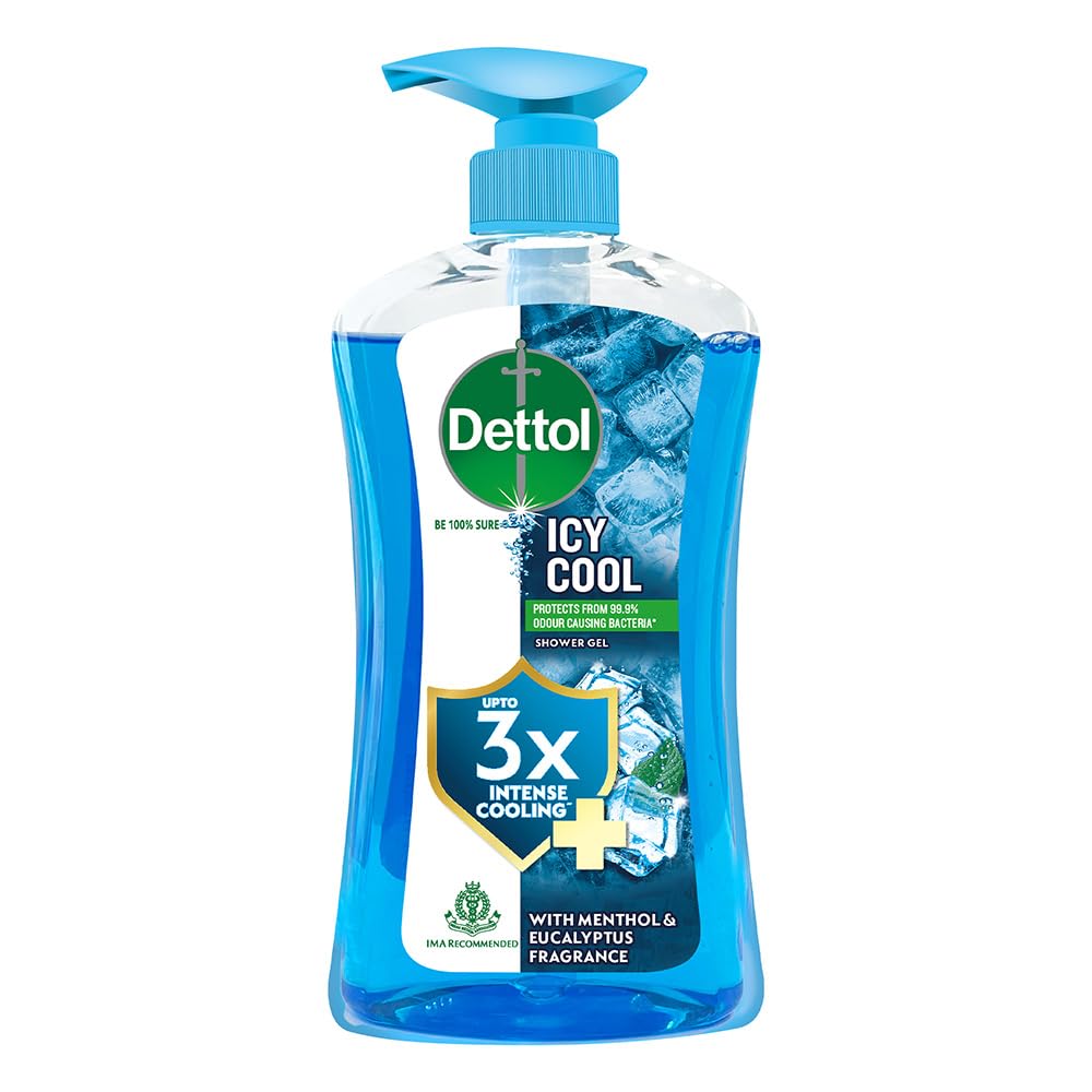 Dettol Icy Cool Body Wash and Shower Gel Pump for Men | Goodness of Salicylic Acid | Menthol Freshness | 500ml