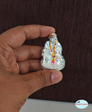 SHINDE EXPORTS Gold Silver Plated Shirdi Saibaba Marble Idol Statue Small 4.5m (Silver Plated)