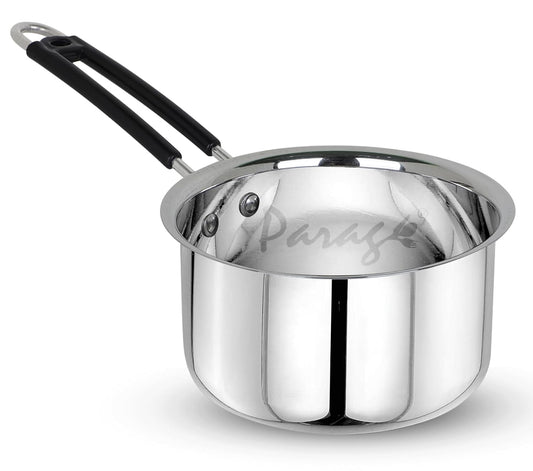 Parage 1 Pieces Stainless Steel Sauce Pan, Tea Pan, Milk Pan Heavy Gauge, 1 LTR with Heat-Resistant Wire Handle Induction & Gas Stove Friendly (Silver)