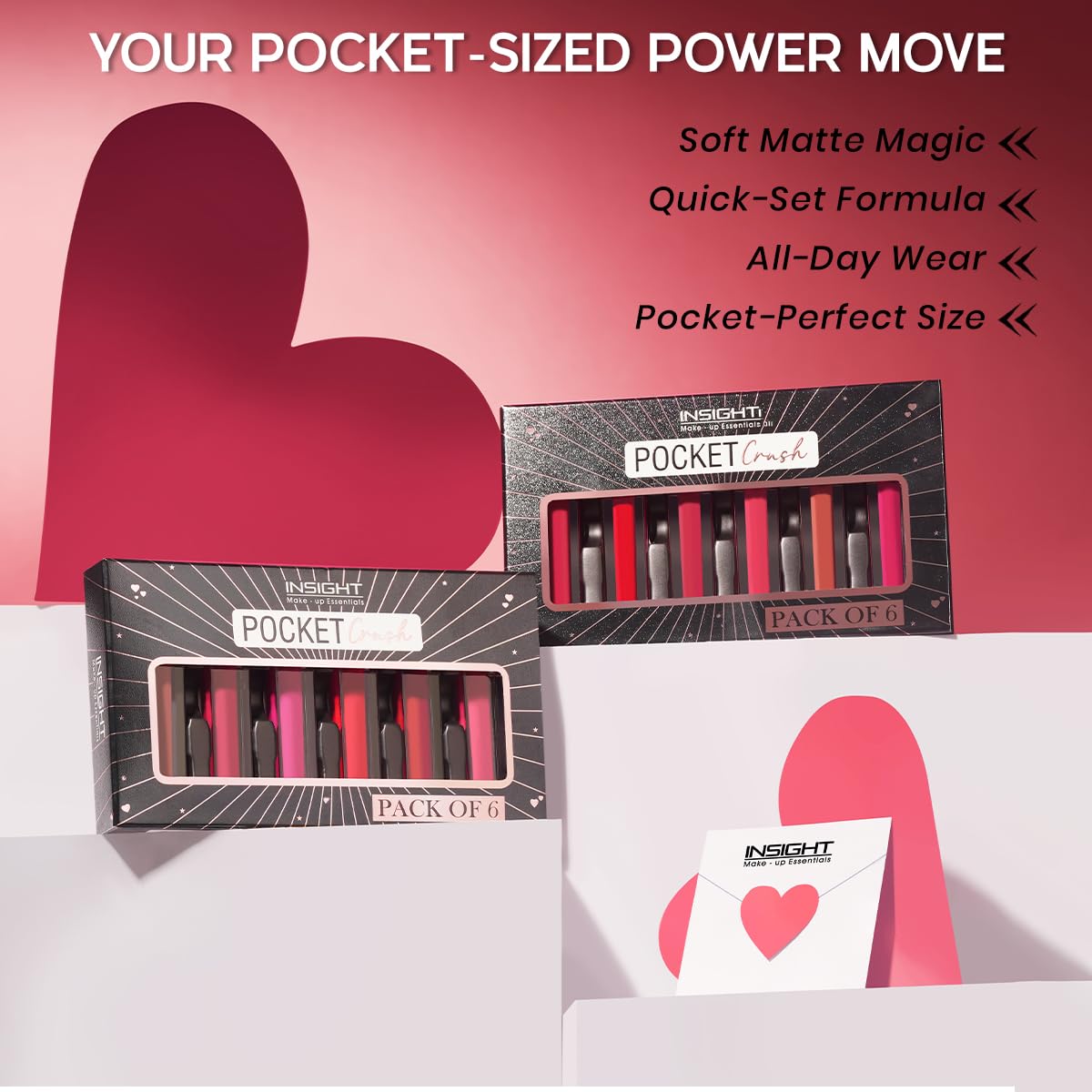 INSIGHT Pocket Crush (Pack of 6) - Set A | Velvety Matte finish | All Day Comfort | Pocket Friendly | Infused with Vitamin E & Squalane - 9.6 g