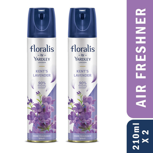 Yardley London Floralis Air Freshener Spray | Kent's Lavender| Long Lasting Floral Fragrance For Home & Office| Home Fragrance Spray| 90% Naturally Derived| 210Ml (Pack Of 2)