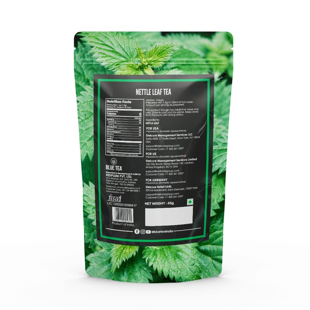 BLUE TEA - Nettle Tea - 30 Tea Bags - Plant Based | Helps With Body Detox and Digestion | UTI Support | Caffeine Free - Herbal Tea | Ziplock Pack