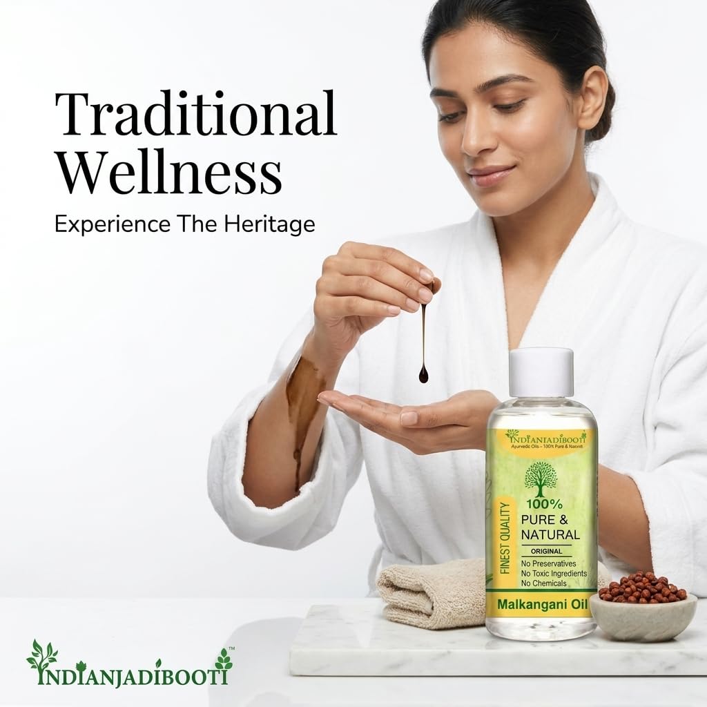 IndianJadiBooti Malkangani Oil - Cold Pressed Jyotishmati Tel (Celastrus Paniculatus) - Pure Oil for Scalp Massage, Focus & Hair Wellness - 50ml