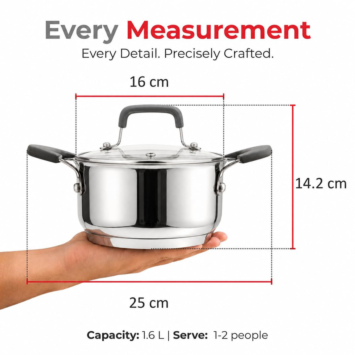 Vinod Tivoli Stainless Steel Saucepot with Glass Lid - 16 cm