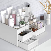 E-COSMOS Large Capacity Cosmetic Storage Box Makeup Drawer Organizer Jewelry Nail Polish Makeup Container Desktop Sundries Storage Box, Plastic (White)