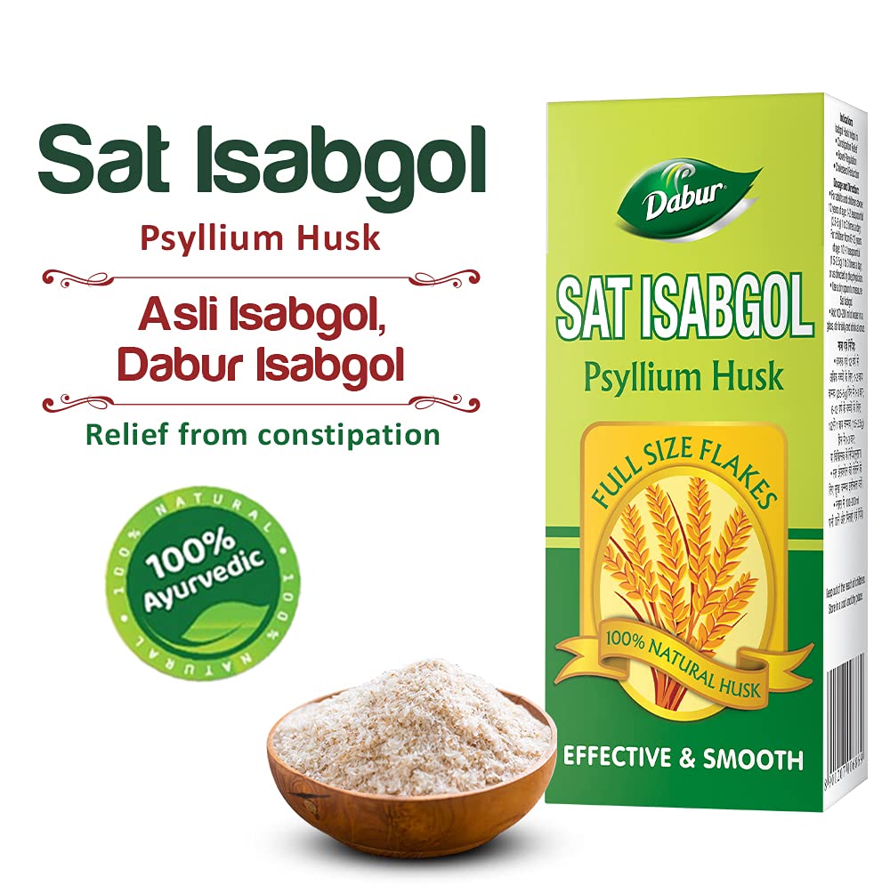 Dabur Sat Isabgol (Psyllium Husk) - 180/200 g | Rich in Fiber | Provides Effective Relief From Constipation & Bloating | Promotes Bowel Health | Non Habit Forming | 100% Ayurvedic (Pack of 2)