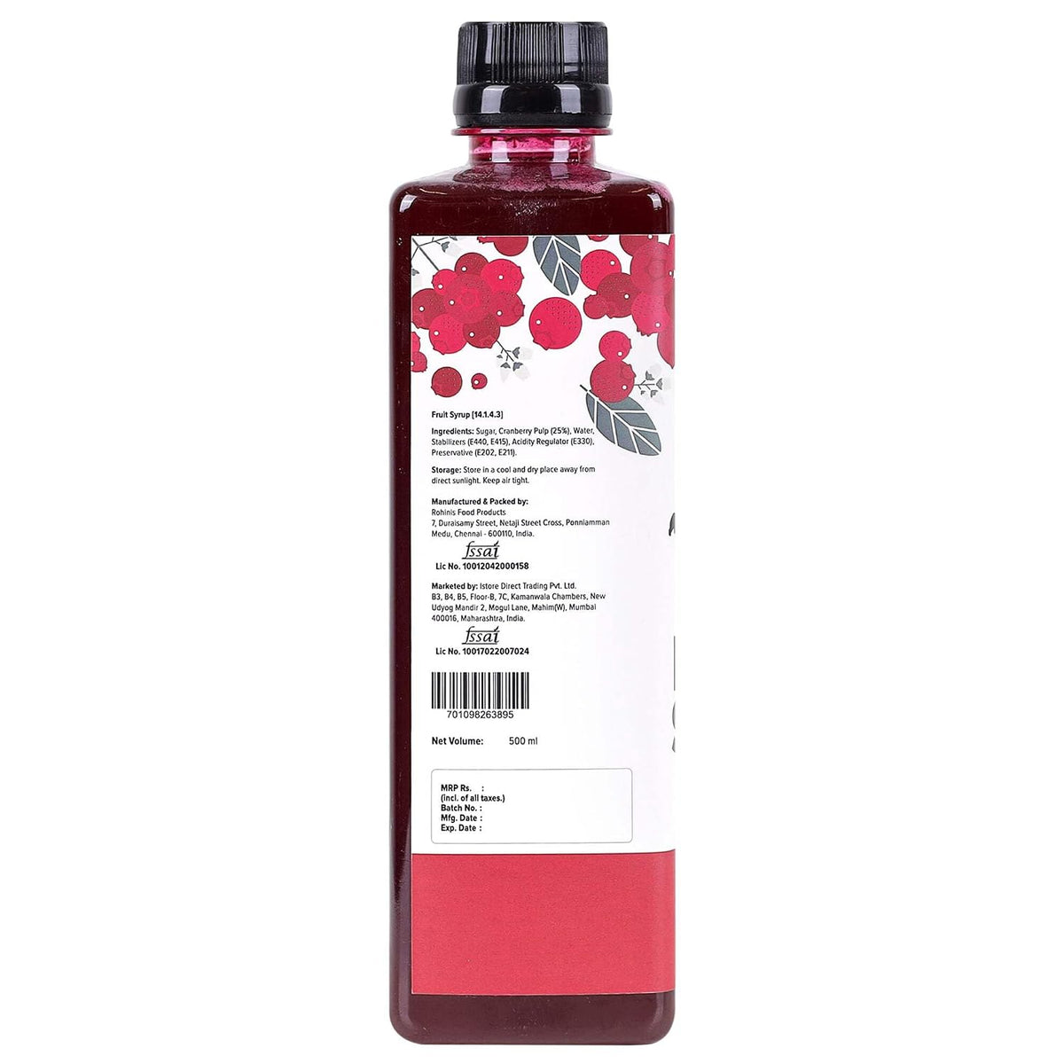 Urban Platter Cranberry Syrup, 500ml [Thick, Real Fruits]