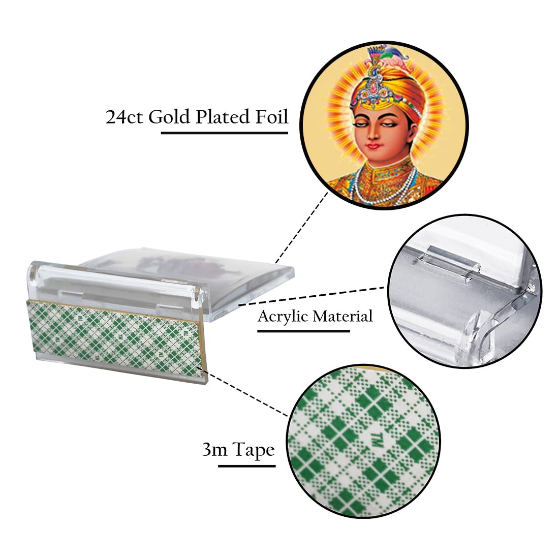DIVINITI 24K Gold Plated Acrylic Shri Guru Harkrishan Sahib Ji Dashboard Idol | Premium Sikh Spiritual Gifting Item for Peace, Blessings & Positivity | Luxury Religious Decor for Car, Office & Home