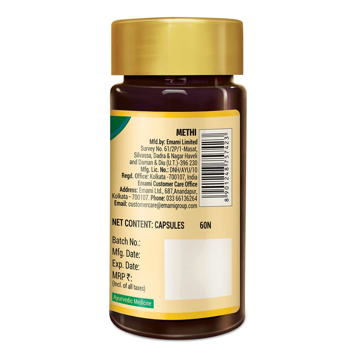 Zandu Methi Capsules (Fenugreek), Extracts of Methi (60 Veg Capsules x 2)