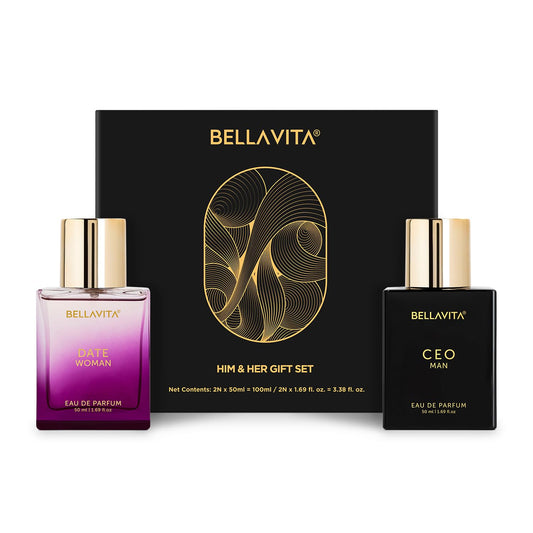 Bella Vita Luxury CEO Man & Date Woman Gift Set | Long Lasting EDP 2x50ml Perfume for Unisex | with Lemon, Lavender | Floral, Fruity, Woody Long Lasting EDP Fragrance Scent