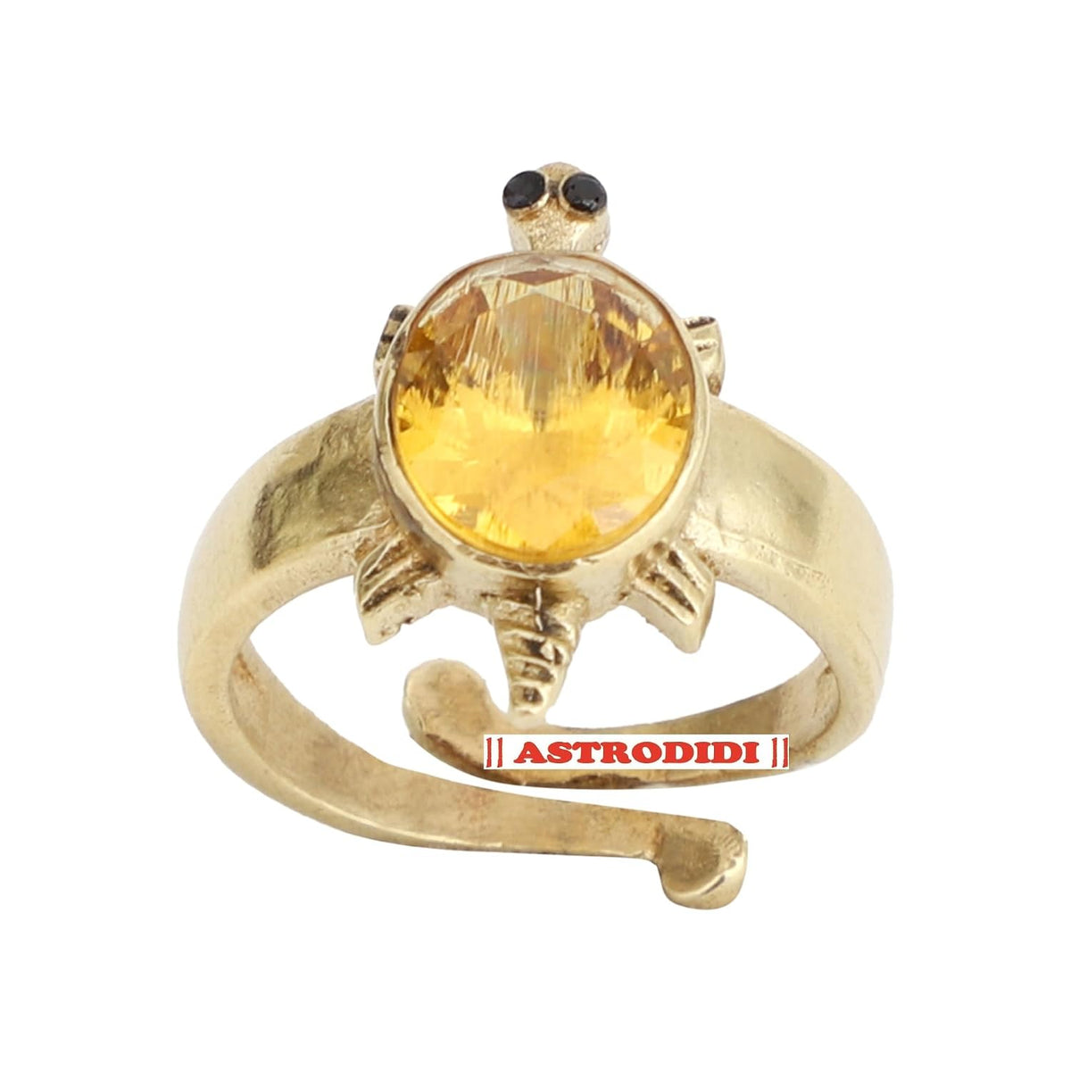 ASTRODIDI Yellow Zircon Stone Tortoise Ring | Adjustable Brass Kachua Turtle Meru Fashion Ring For Men Women Boys and Girls
