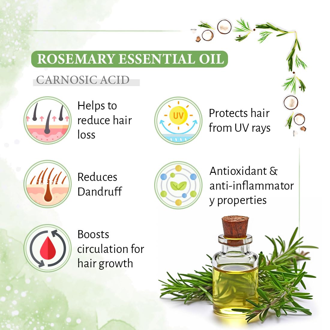 KEYA SETH AROMATHERAPY Rosemary Tea Tree Coconut Hair Growth Serum, Biotin Caffeine Vitamin E B5, Blocks DHT, Hair fall Control, Dandruff Soothing 30ml