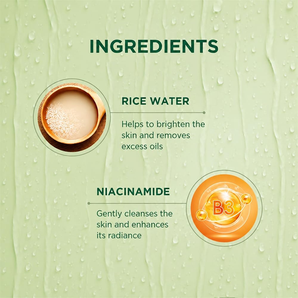 Biotique Rice Water & Niacinamide Gel Face Wash Removes Excess Oils & Reduce Blemishes of the Skin | Glass Skin | For Men & Women - 100ml