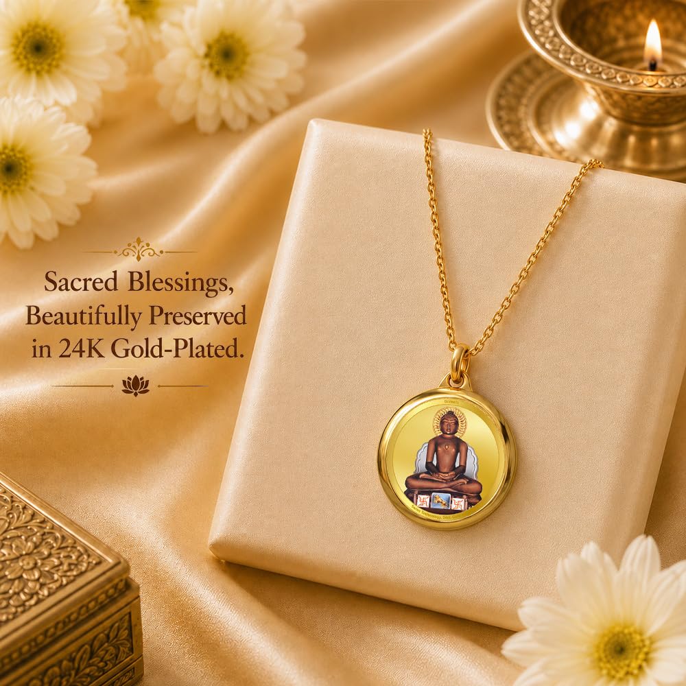 DIVINITI 24K Gold Plated Double-Sided Religious Pendant with Premium Gift Box, Spiritual Locket for Men & Women, Devotional Jewellery for Gifting & Everyday Wear | Mahavir & Namokar Mantra - CLR Pendant