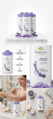 Yardley London English Lavender Perfumed Beauty Talc 400g | Long Lasting Floral Fragrance | Smooth & Silky Talcum Powder | Keeps Skin Fresh, Dry & Comfortable | Daily Body Powder for Men & Women