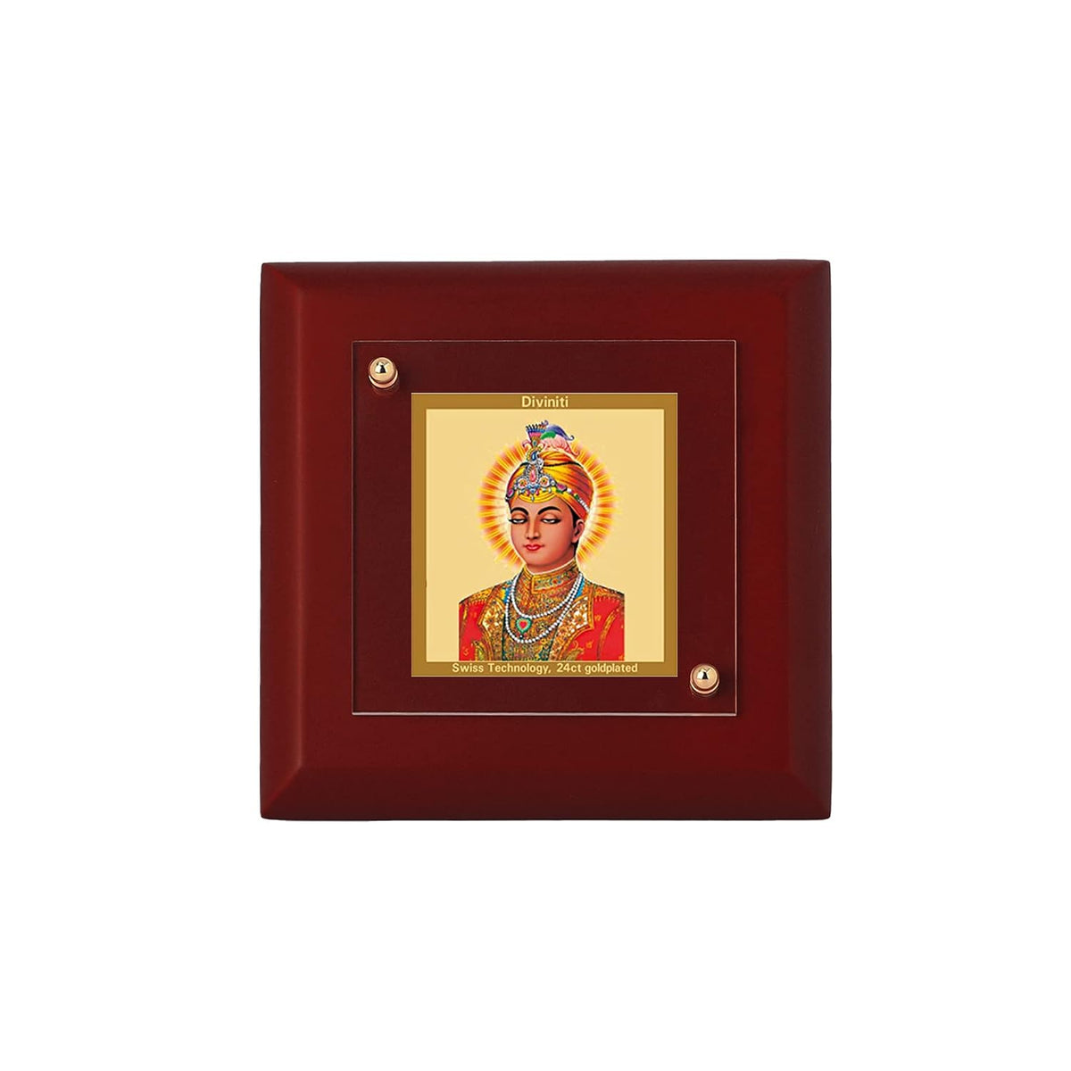 DIVINITI Guru Harkrishan Ji 24K Gold Plated MDF Photo Frame|Premium Religious Table Top Frame for Home, Office & Prayer Room|Luxury Spiritual Gift Item for Housewarming, Festive Gifting|10 x 10 CM