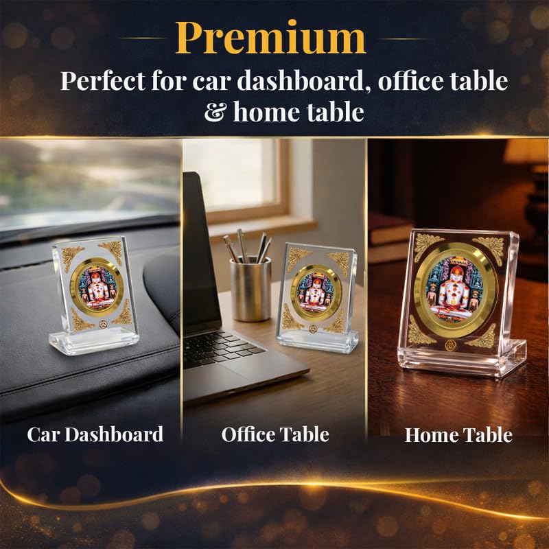 DIVINITI 24K Gold Plated Lord Adinath Acrylic Frame for Car Dashboard, Home Temple & Office Table | Premium Spiritual Gift, Blessings for Protection & Positivity, 8x7 cm Decorative Showpiece
