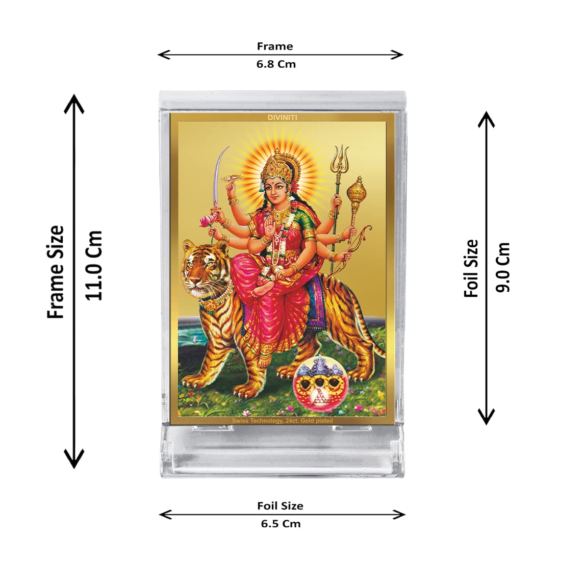DIVINITI 24K Gold Plated Religious Car Dashboard Frame | Premium God Idol Frame for Car, Home Mandir & Office Table | Spiritual Gift, Decorative Showpiece | Maa Durga