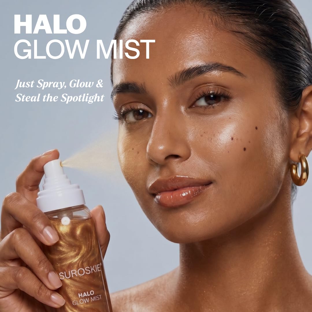 SUROSKIE Halo Glow Mist for Face and Body - Illuminating Shimmer Spray with Panthenol & Humectants for Instant Hydration and Glow (110 ml)