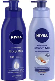NIVEA Nourishing Body Milk + Smooth Milk, 2 x 400 ml