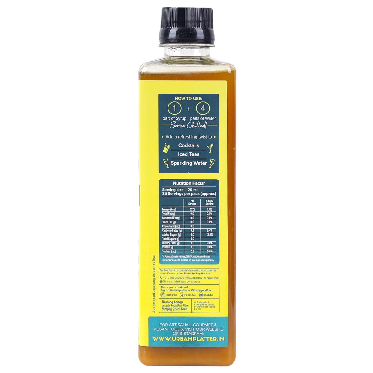 Urban Platter Ginger Lemon Syrup, 500ml (Refreshing | Tangy and Zesty | Sweetened)
