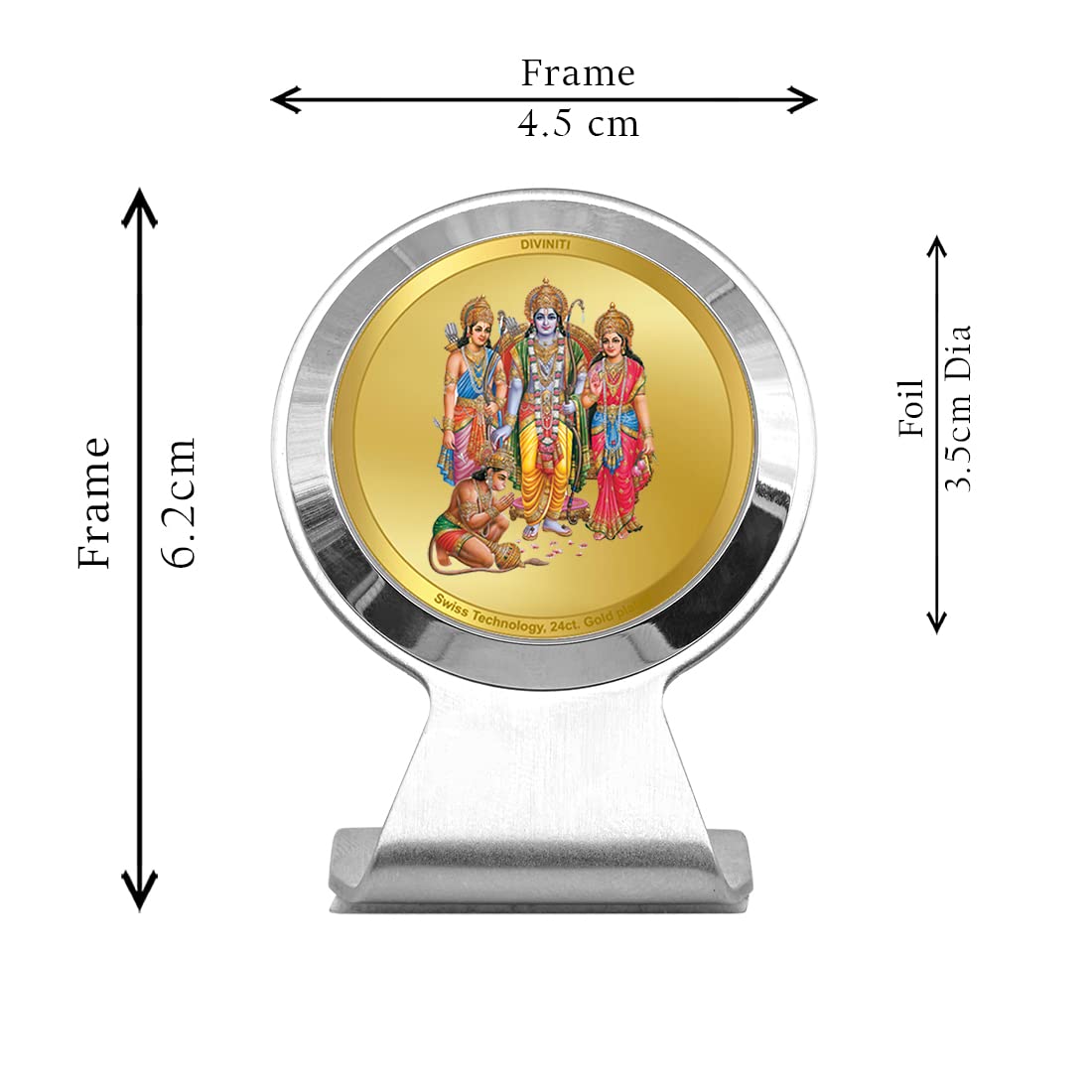 DIVINITI 24K Gold Plated Foil Lord Ram Darbar Metallic Car Dashboard PhotoFrame, Table Decor MCF 1C Classic Religious Frame Idol for Pooja, Worship, Gifts Items (5.5 CM x 5.0 CM)