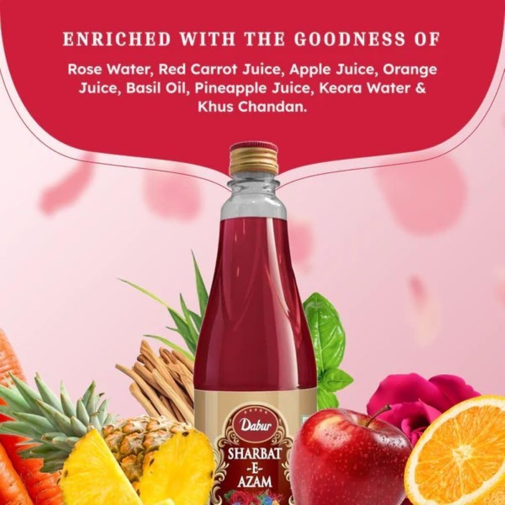 Dabur Sharbat-E-Azam, 750 ml | Traditional Refreshing Summer Sharbat for Beverages, Milkshakes, Mocktails & Desserts.