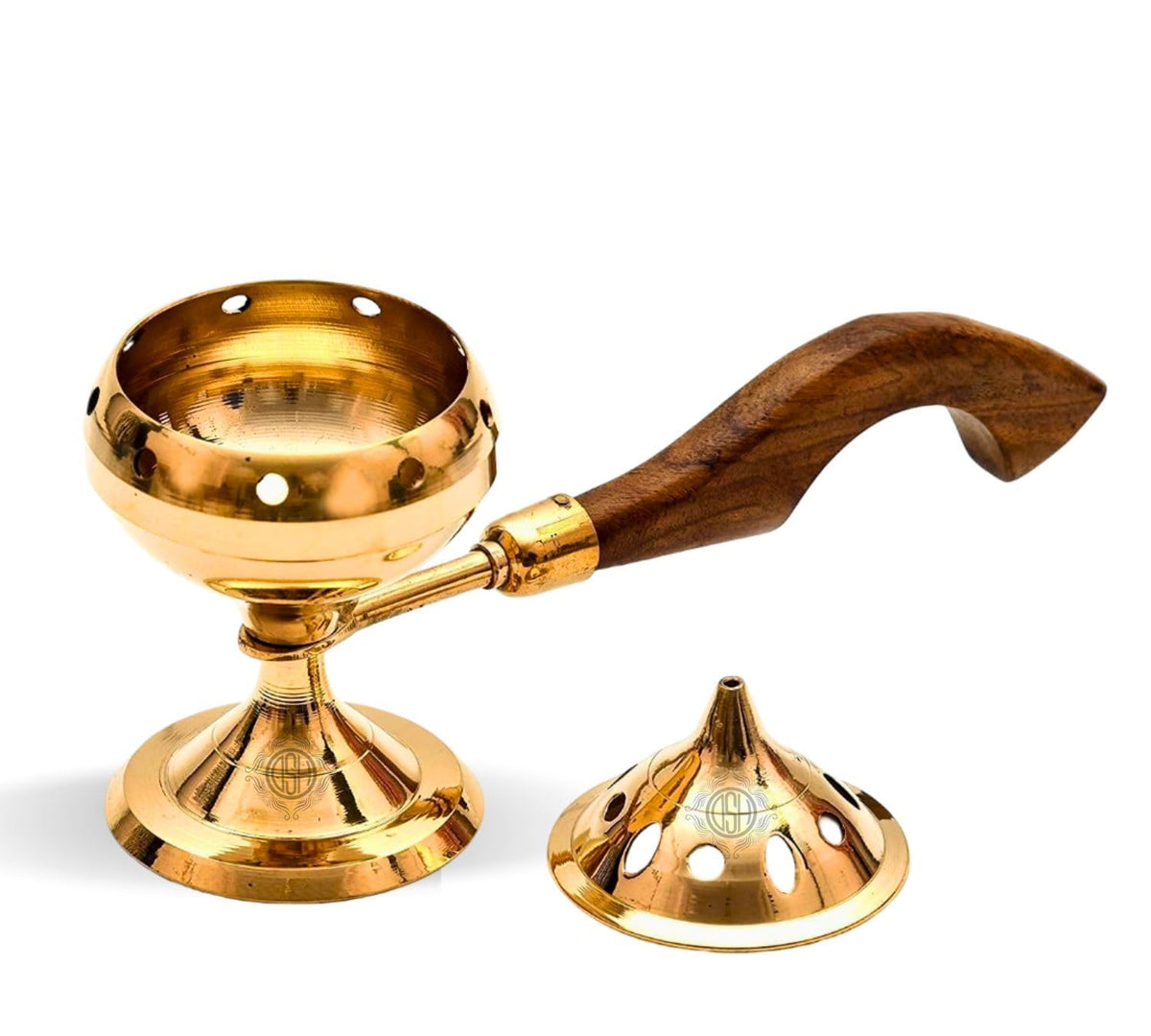 DSH Brass Loban Burner with Handle, Dhoop Dhuni Burner Sambrani Dhoop, Resin & Home Office Temple Prayer Butler,Gold,Standard(LBN-05 SML)(Round)