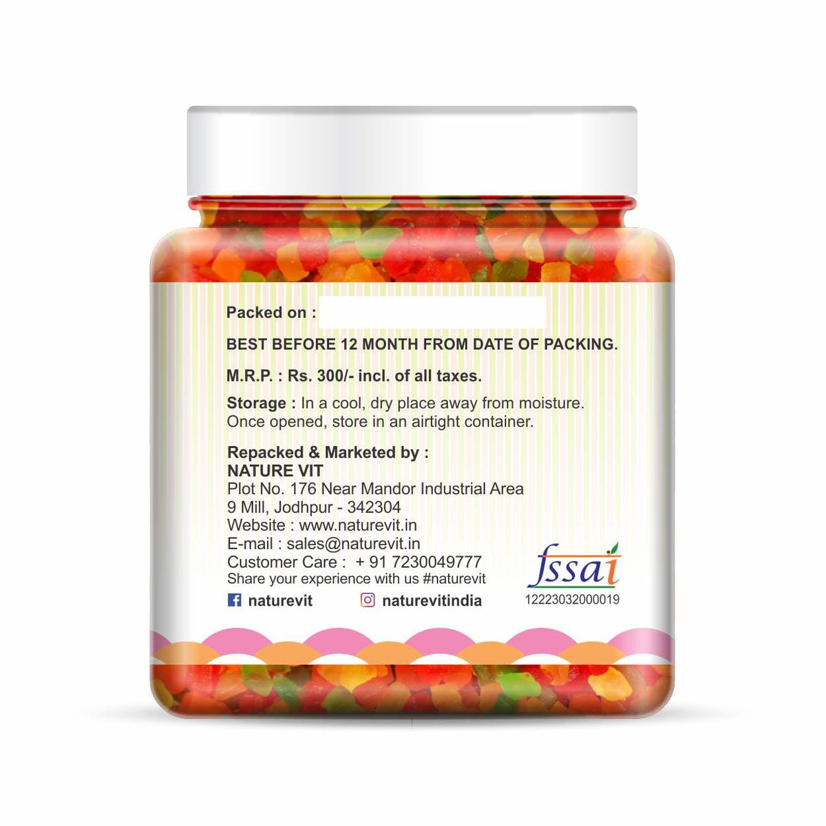 NatureVit Tutti Frutti, 300g | Sweet Fruit Cubes | Perfect for Cakes, Cookies, Ice-Creams, Bread & Indian Desserts