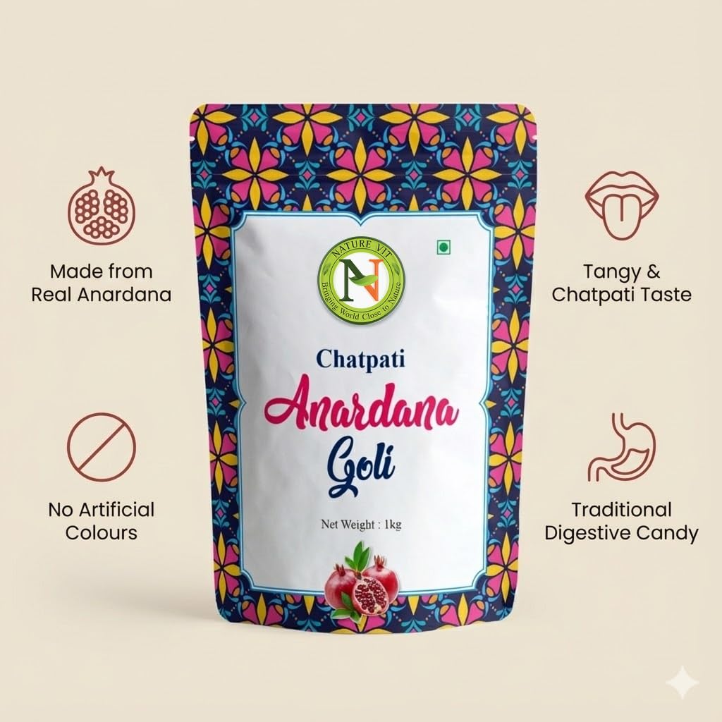 NatureVit Anardana Goli 1 Kg | Tangy & Sweet Digestive Candy | Anardana Pachak Goli | Natural Mouth Freshener | Relieves Acidity & Boosts Digestion