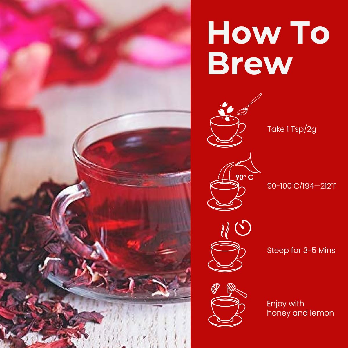 BLUE TEA - Hibiscus Cinnamon and Clove Tea - 100gm (100 Cups) | SKIN GLOW ENHANCING TEA | Vitamin-C Rich | Tangy Taste - Flower Based - Herbal Tea - Caffeine Free | Zipper Pack