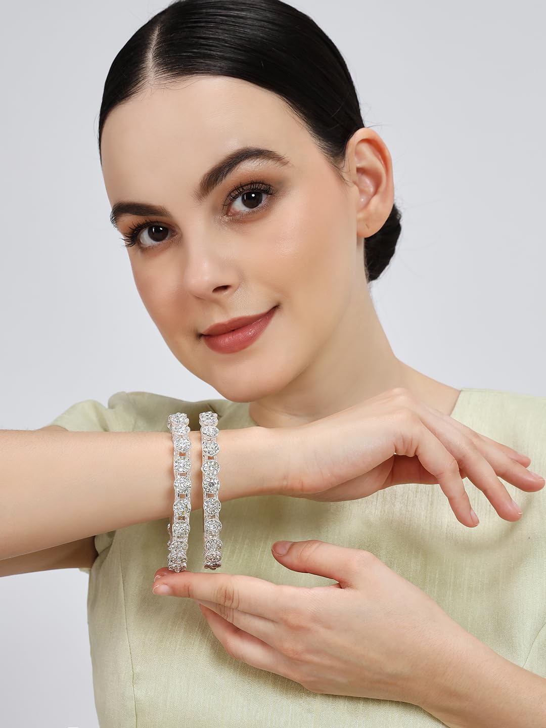 NMII Premium Metal Zircon Diamond Stone Adorned Traditional Bangles Set For Women & Girls | Premium Kangan Set | Pacheli Style Rajwadi Bangles | Diamond Bangles Bracelet For Girls- Set of 2 Bangle