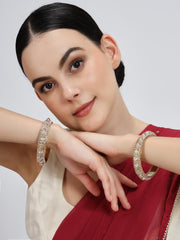 NMII Latest Alloy Metal with Zircon Stone & Pearls Bangles Set For Women & Girls | Premium Girl's Bangles Bracelet | Women's Kangan | Kada Bangles For Women Wedding, Party, Occasion- Set of 2