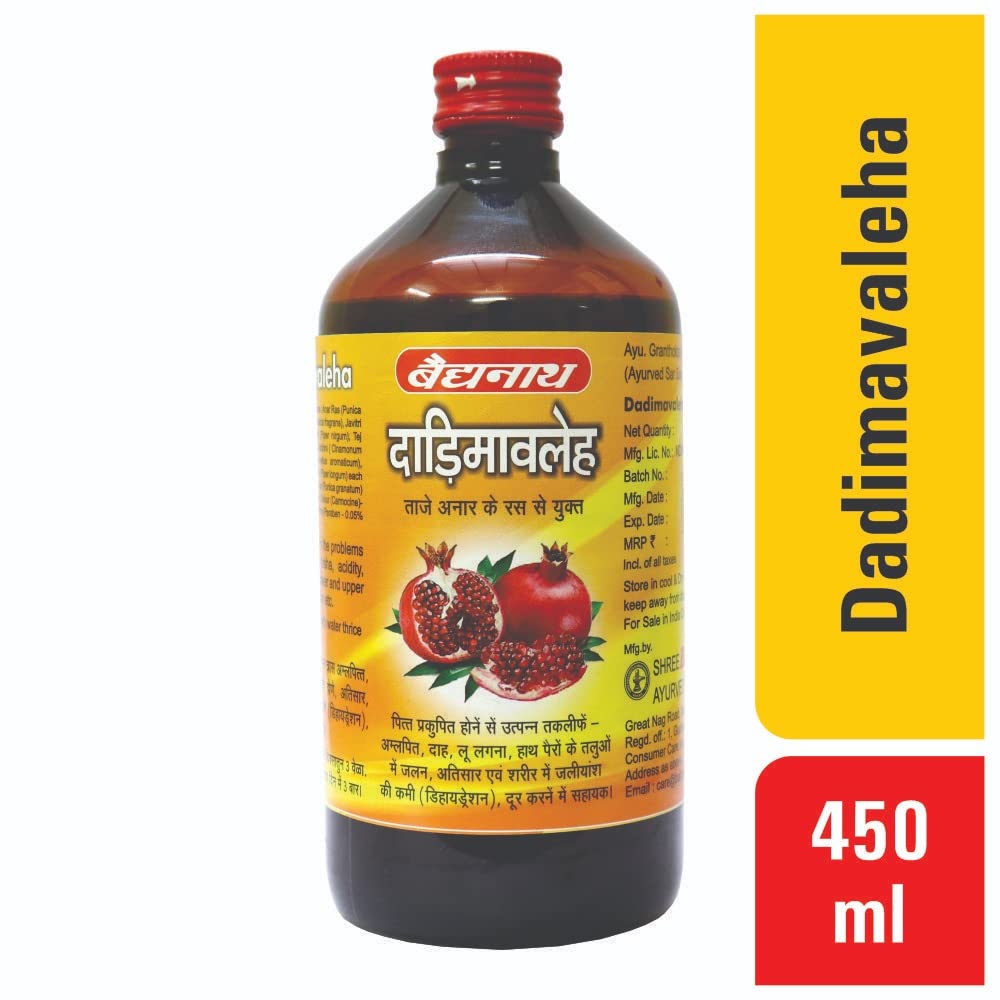 Baidyanath Asli Ayurved Dadimavaleha Syrup with Pomegranate – Ayurvedic Digestive Tonic for Indigestion, Loss of Appetite, Gas & Anemia – Herbal Iron-Rich Supplement – 450ml
