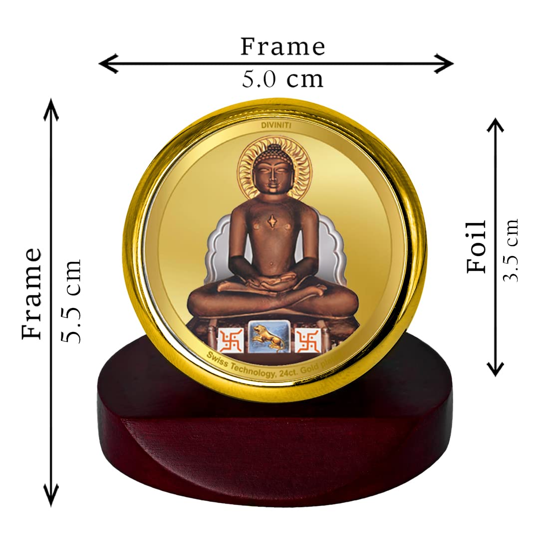 DIVINITI 24K Gold Plated Religious Car Dashboard Frame | Premium God Idol Frame for Car, Home Mandir & Office Table | Spiritual Gift, Decorative Showpiece | Mahavir