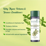 Biotique Bio Thyme Volume Conditioner Fine & Thinning Hair|Gives Volume & Bounce To Hair|Helps In Thicken Follicles|100% Botanical Extracts|Suitable All Skin Types|200 Millilitre-Peppermint,Thyme