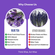 BLUE TEA - Lavender Flower Tea - 50 gm - 50 Cups | Calm & Relaxation | Hebal Tea - Flower Based - Caffeine Free - Non Bitter | Pet Jar Pack