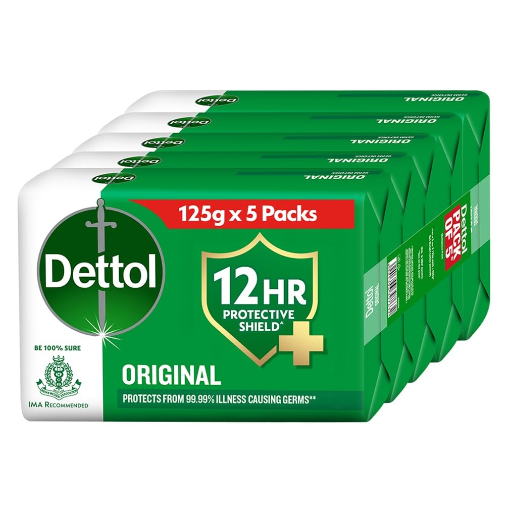 Dettol Original Germ Protection Bathing Soap Bar (625gm) | Kills 99.99% germs, 125gm , Pack of 5