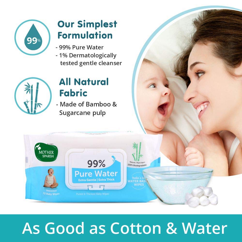 Mother Sparsh 99% Pure Water Baby Wipes, 72pcs with Afterbite Turmeric Balm for Babies 25g